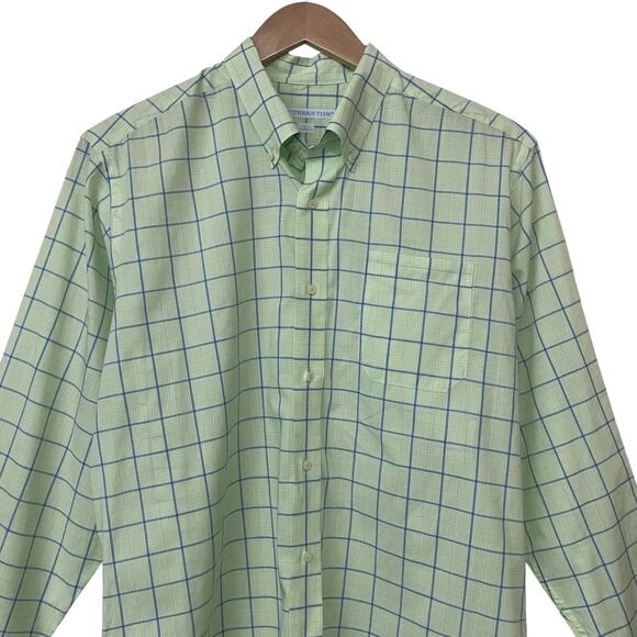 Southern Tide Mens Size Large Button Down Dress Shirt Plaid Green Blue White - Picture 2 of 10